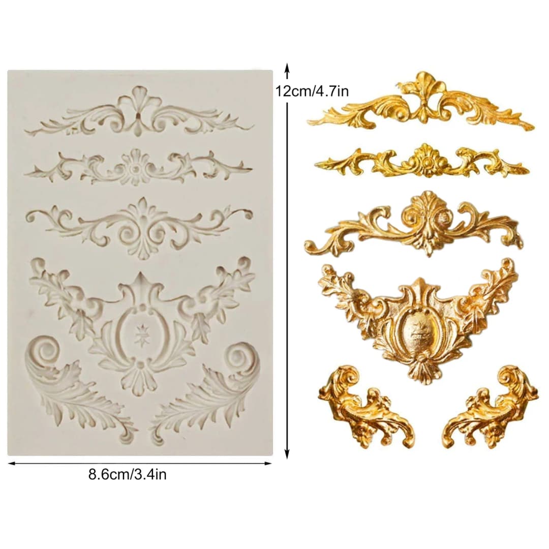 3 Pieces Baroque Fondant Molds Scroll Border Lace Silicone Molds Curlicues Gum Paste Candy Chocolate Molds for Cake Decorating - 4