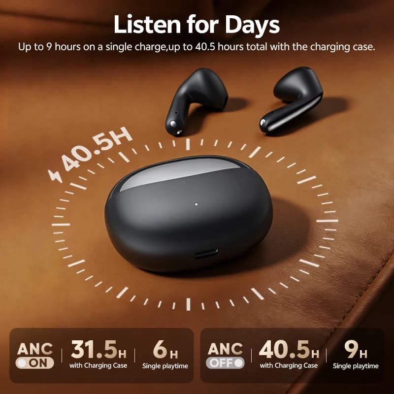 سماعات أذن QCY AilyBuds E50 HT11 لاسلكية بجودة صوت عالية ودعم Bluetooth 6.0 مع عزل ضوضاء هجين ومكبرات صوت 11mm - 6