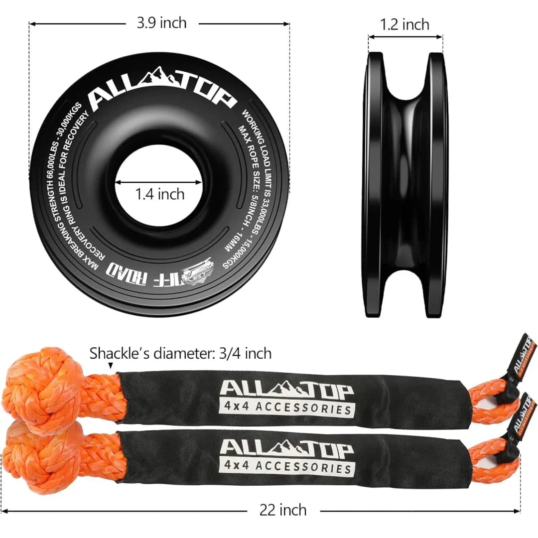 48300Lbs ونش حبل الاصطناعية لينة تكبل 2 + حلقة الانتعاش مجموعة أغلال متينة مع كم واقية لاستعادة مركبة شاحنة - 3