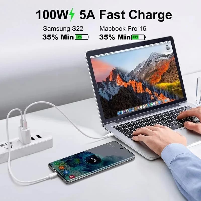 3 قطع كابل من النوع C إلى النوع C بقوة 100 واط شحن فائق السرعة شاحن هاتف سلك بيانات لـ Samsung Xiaomi Huawei USB C كابل شاحن سريع - 5