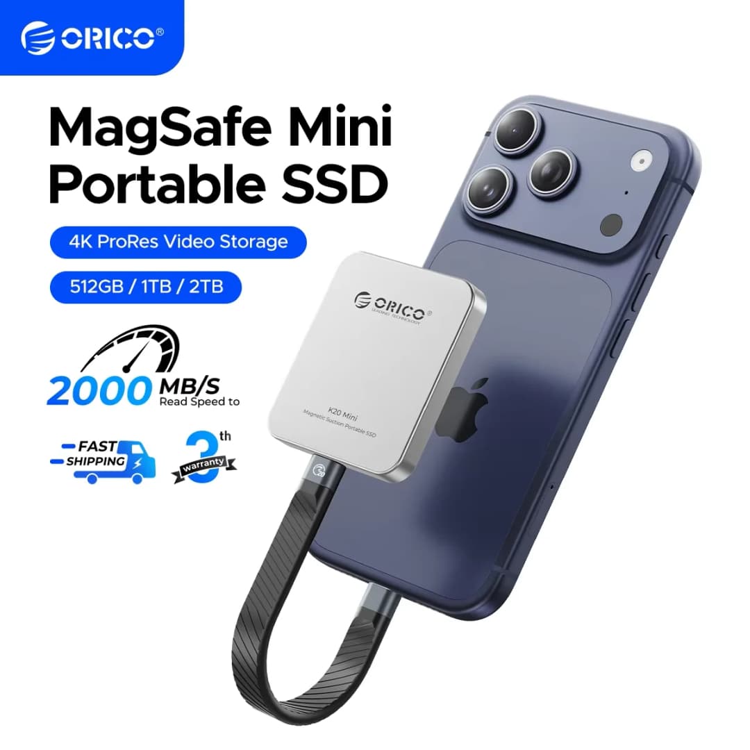 ORICO K20Mini Magnetic External SSD for iPhone 17 16 Pro/Max ProRes 2000MB/s 4K ProRes HDR Record and Store Portable Solid State