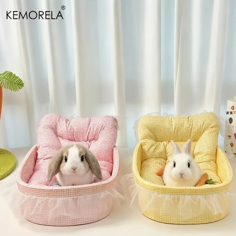 1PCS Fluffy Bunny Princess Nest Soft Plush Bed with Lace Edges Cozy Rabbit Bedding for Small Pets Hamsters Guinea Pigs - 2