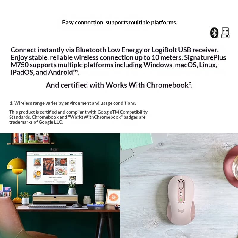 ماوس لاسلكي محمول Logitech M750 للأعمال تصميم مريح مدمج وضع مزدوج للابتوب نقر صامت ملحقات الكمبيوتر - 6