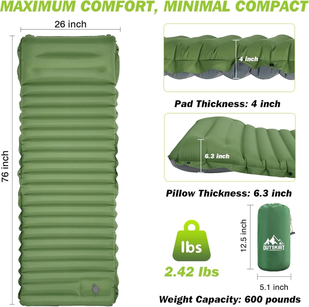 Extra Thick 4 Inch Camping Sleeping Pad Outdoor Camping Self-Inflating Mats Spliceable Hiking Fishing Sleeping Pad - 5