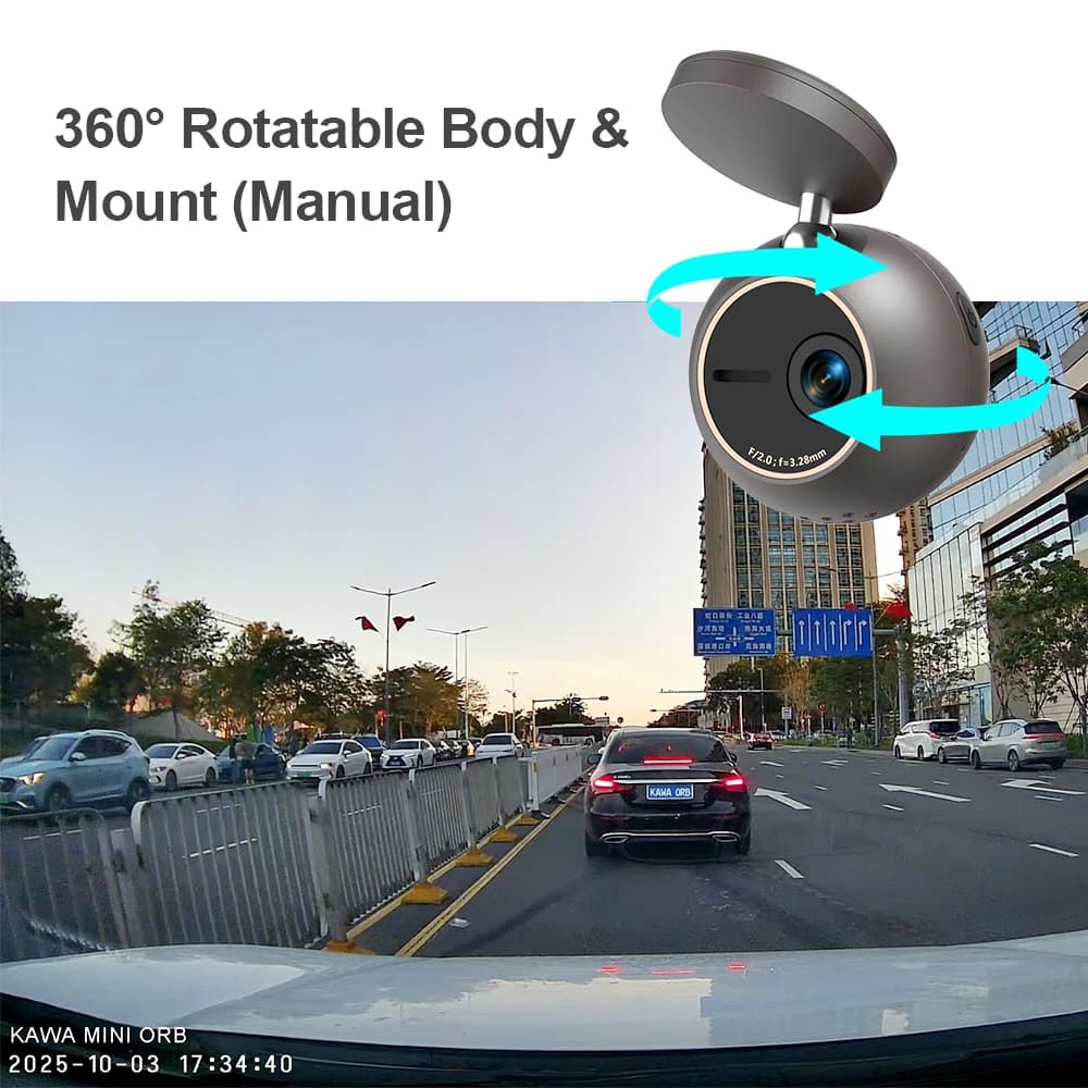 Dash Cam KAWA Tiny Video Recorder 2K Car DVR MINI ORB,Voice Control Car Camera,360° Rotate,180° Video Flip AUTO Dash Camera - 6