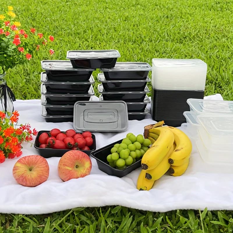 5/10/20 Pack Black Rectangular Meal Prep Containers With Lids,Disposable Plastic To Go Containers, Leak-Proof, Microwave Safe - 3