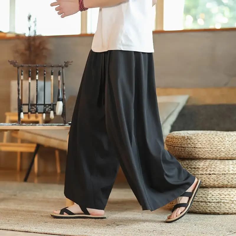 Summer Men's Wide Leg Pants Extra Wide Ice Silk Lightweight Home Zen Tea Meditation Loose Fit Long Trousers Casual Cargo - 2