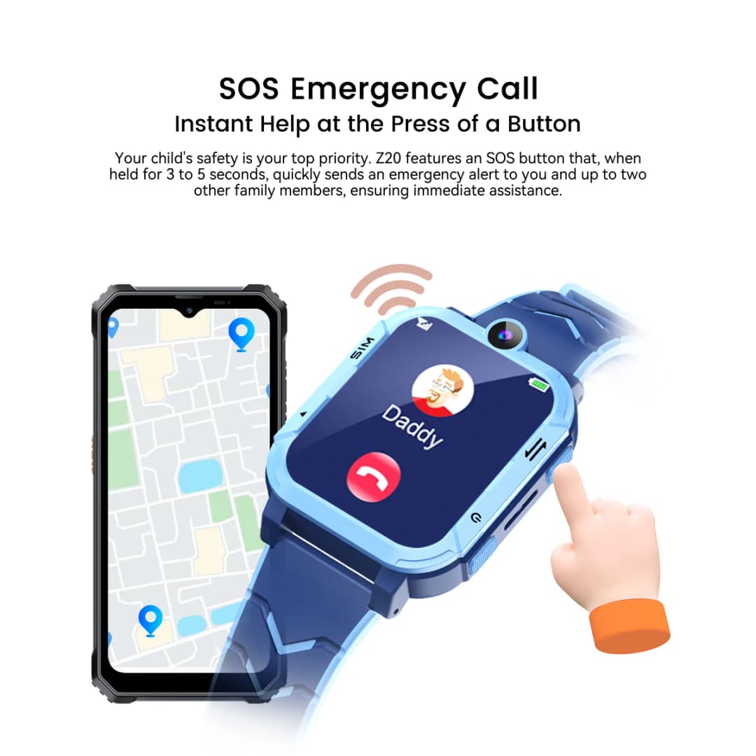 ساعة بلاك فيو زيد 20 الذكية للأطفال مقاومة للماء IP67، اتصالات طوارئ 4G، مراقبة، تتبع الموقع عبر GPS +LBS+WIFI - 4