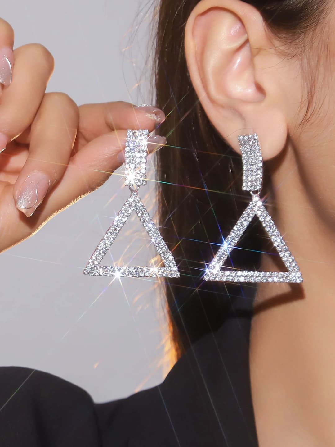 Luxury Custom Color Rhinestone Crystal Triangle Earrings for Women Bridal Drop Dangling Earrings Party Wedding Jewelry Gifts - 5
