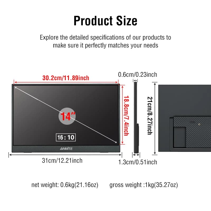 شاشة تعمل باللمس محمولة 14 بوصة، اختيارية بدون لمس، نسبة 16:10، سطوع 400 شمعة/م²، شاشة موسعة لألعاب الكمبيوتر، متوافقة مع إكس بوكس، بي إس 4/5، سويتش، لابتوب - 4