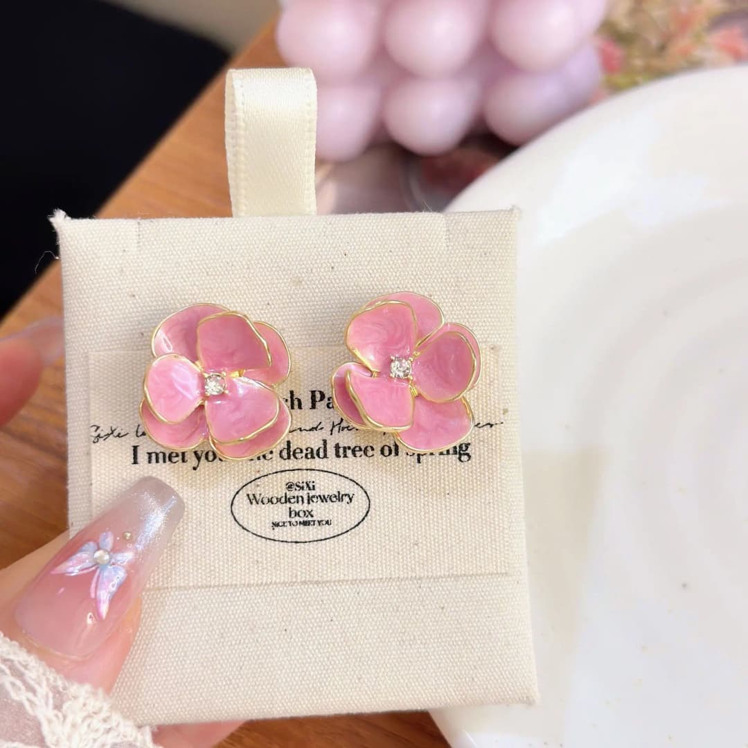 New Fashion Sweet Design Spring/Summer Blue Pink Enamel Flower Light Luxury High End Earrings Party Gifts for Women Jewelry - 5