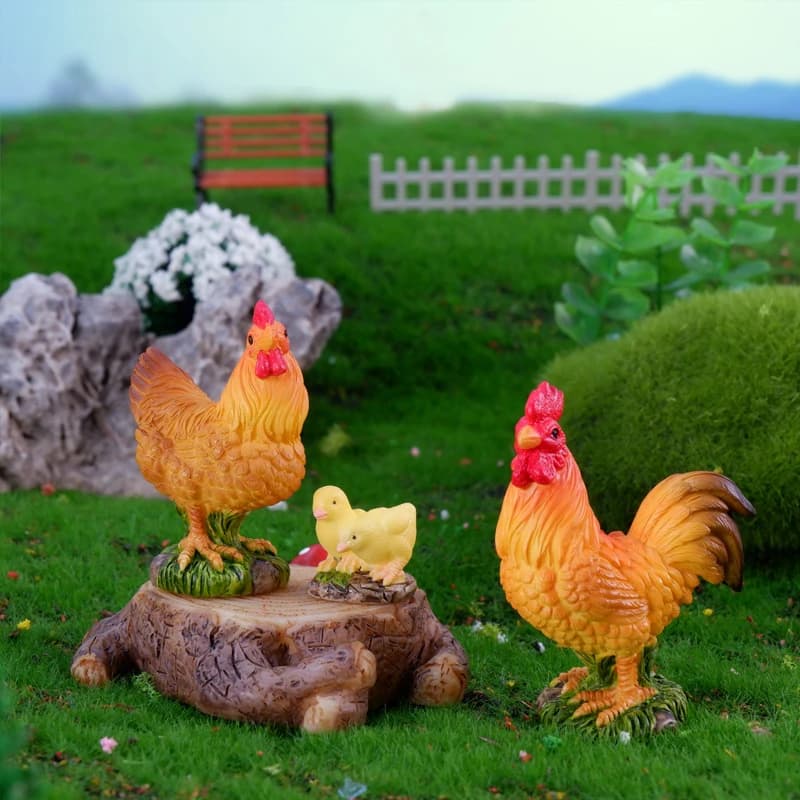 Rooster Chicken Figurines Farm Animal Model Home Decor Miniature Fairy Garden DIY Landscaping Cartoon Hen Chick Accessories - 3