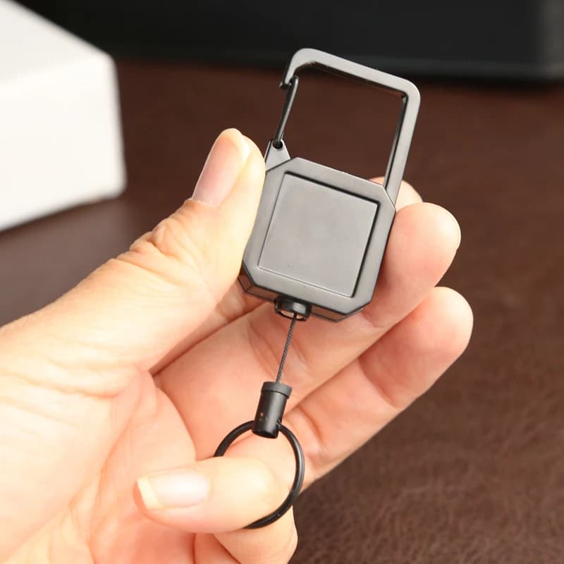 Retractable Key Ring Outdoor Anti-Loss Key Chain D-Shaped Climbing Carabiner Lanyard Easy-Pull Buckle Highly Elastic Key Ring