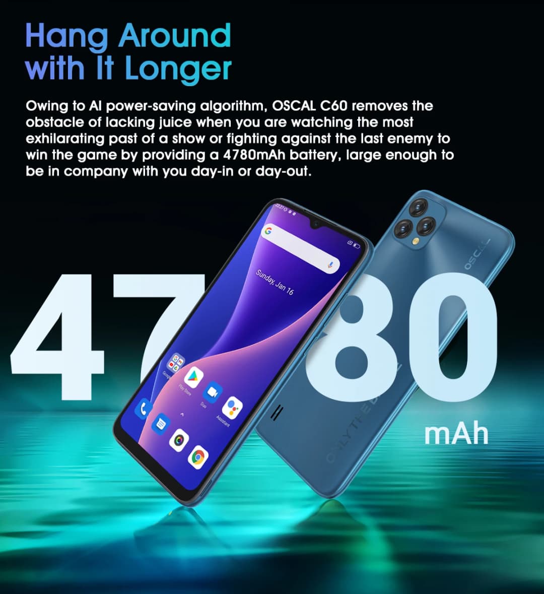 هاتف بلاك فيو أوسكال C60 الجديد 2022 بشاشة 6.528 بوصة وذاكرة 4 جيجابايت + 32 جيجابايت وبطارية 4780 مللي أمبير وكاميرا 13 ميجابكسل + 5 ميجابكسل ونظام أندرويد 11 مع 3 فتحات بطاقات - 2