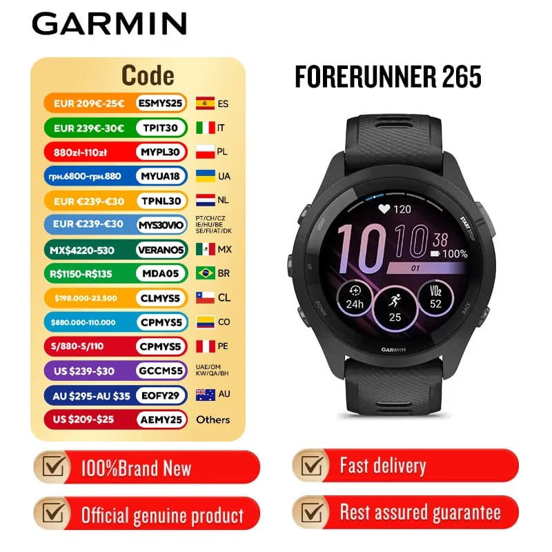 Garmin Forerunner 265/265s Sports Watch Outdoor GPS Running Fitness Marathon Swimming Chinese Heart Rate Blood Oxygen smartwatch