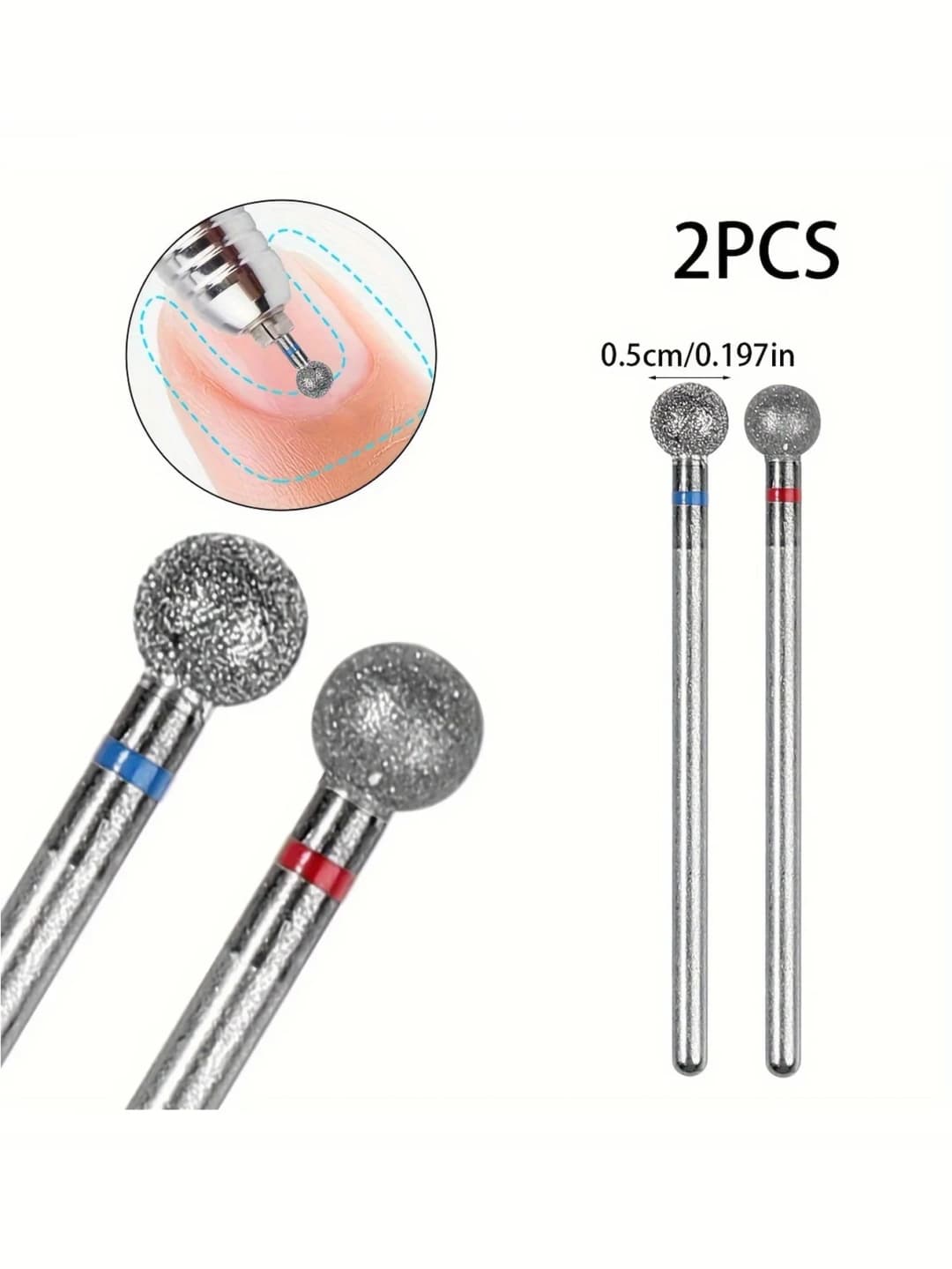 2Pcs Diamond Nail Drill Bits Carbide Conical Micro Cuticle Remover Bit for Under Nail Dead Skin Cleaning Cuticle Remove Nail Art - 6