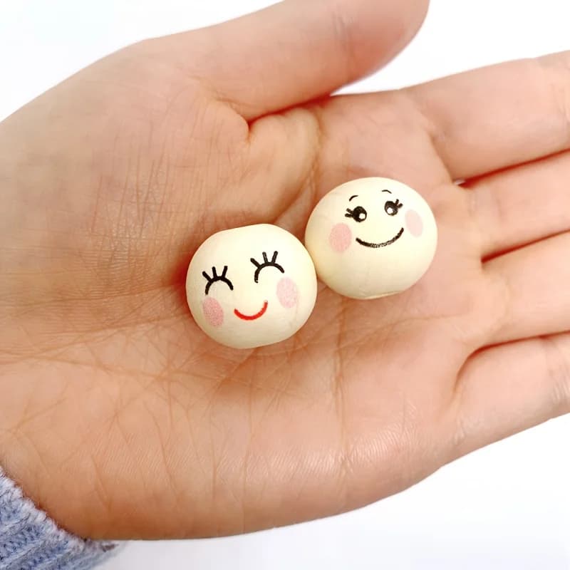 20pcs Smiling Face Wooden Beads For Making Creative DIY Handmade Beaded Craft Supplies - 6