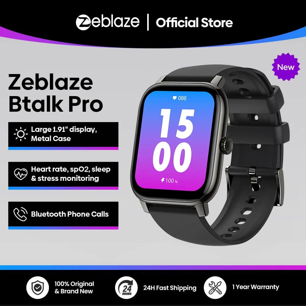 ساعة ذكية جديدة Zeblaze Btalk PRO شاشة HD 1.91 بوصة مكالمات صوتية ساعة ذكية متعددة الأوضاع الرياضية تتبع الصحة