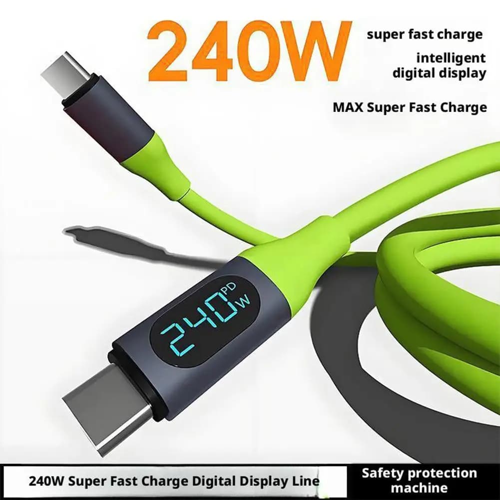 Super Fast Charging Smart Digital Display Charging Cable 240W For iPhone 15 16 Xiaomi Samsung Huawei Silicone Type C Cable