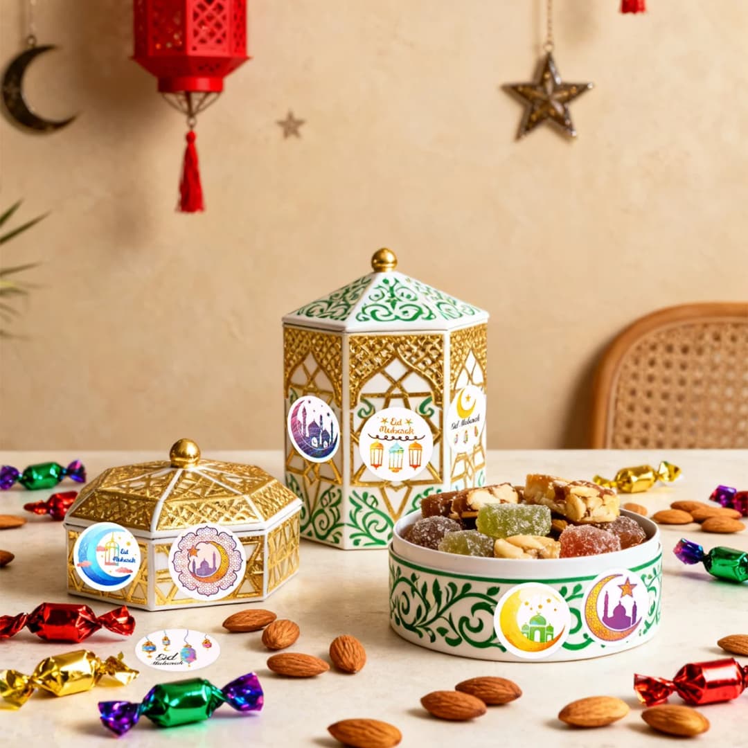 500PCS Eid Mubarak Stickers Moon Castle Paper Stickers Ramadan Kareem 2026 Muslim Islamic Party Decor DIY Gift Wrapping Supplies - 6