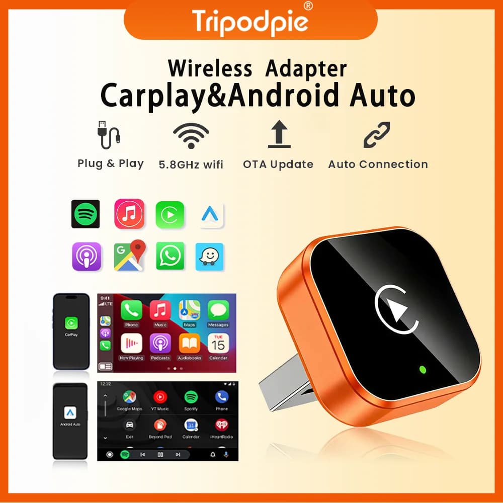 2026 2in 1 Wireless CarPlay Dongle Wireless Android Auto Adapter AI Smart Box 5Ghz WiFi Type-C/USB Plug and Play Car accessories