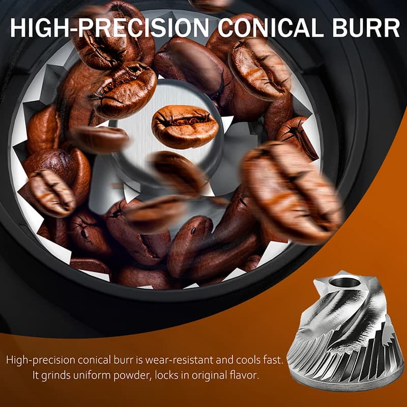 مطحنة قهوة مخروطية من Wancle، تحكم باللمس الذكي، كهربائية، 25 إعداد طحن، للإسبريسو والتنقيط والفرنسية بريس - 3
