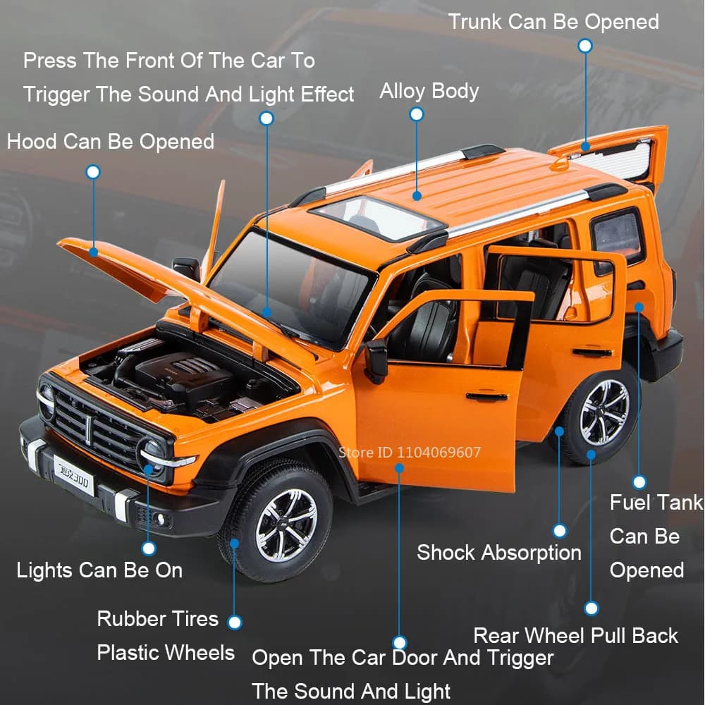 نموذج مصغر لسيارة TANK 500 300 مقياس 1:24 ألعاب سيارات سبائك مصبوبة مركبات طرق وعرة صوت وضوء أبواب مفتوحة سحب للخلف هدايا للأولاد - 3