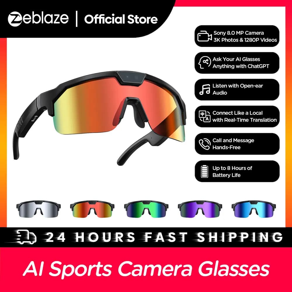 Zeblaze AI Sports Camera Glasses 800W Camera Photo Video Recording Smart Translation Glasses Call and Message Hands-Free