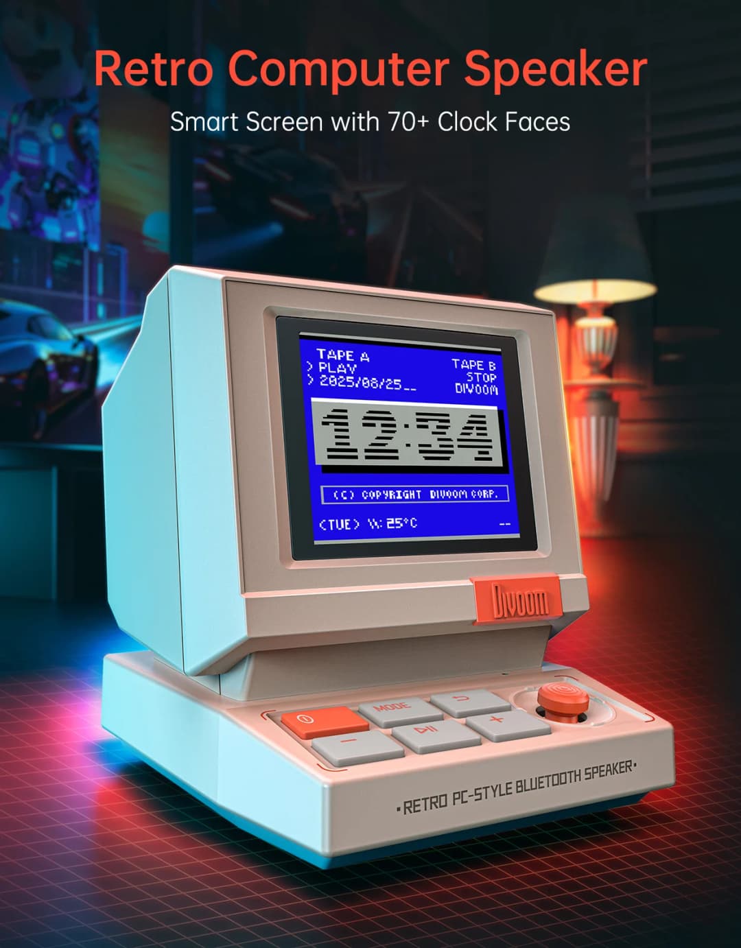 Divoom MiniToo Retro Bluetooth Speaker Portable Pixel Display Music Box Retro Computer Style Speaker Gift - 3