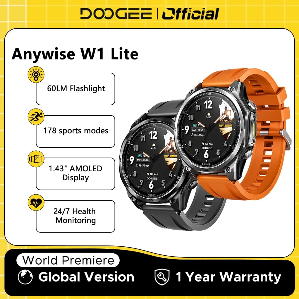 DOOGEE ANYWISE W1 Lite Smart Watch 5ATM Waterproof 1.43'' Screen 178 Sports Modes 24 hours Health Monitoring Reminder Function