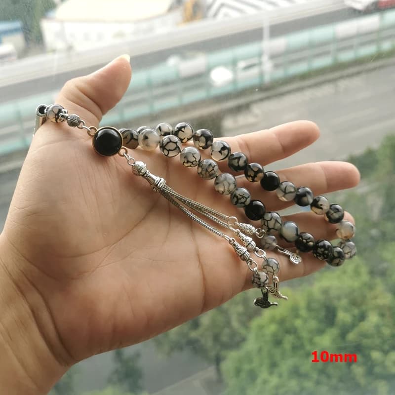 سبحة من حجر العقيق الأسود، هدية رمضان والعيد، مسبحة تركية، 33 حبة صلاة، سوار - 3