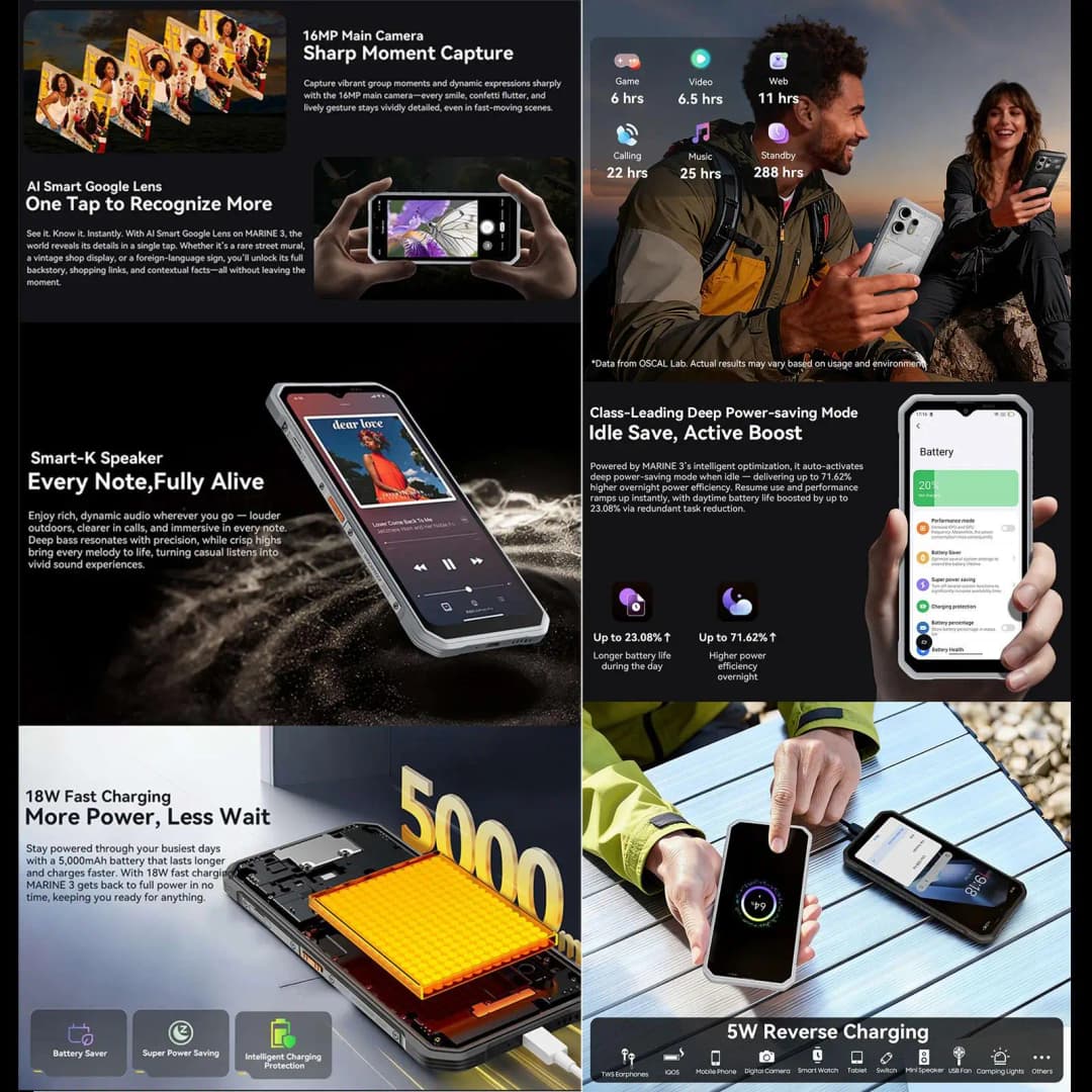 Blackview Oscal Marine 3 Smartphone 6.56" HD 90Hz Display Helio 81 8GB+128GB/ 256GB 16MP Camera 5000mAh Android 16 4G Mobile - 5