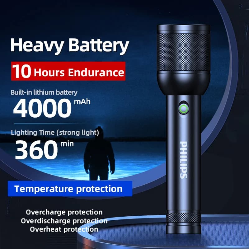 Philips كشاف LED بقوة 3200 لومن ومدى 1000 متر محمول وقوي وساطع لمصباح التخييم والمشي في الهواء الطلق والدفاع عن النفس - 4