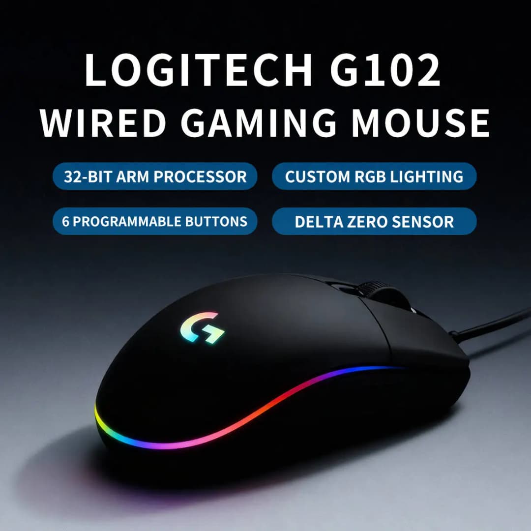 ماوس الألعاب الرسمي Logitech G203 G102، اتصال سلكي USB، إضاءة RGB رائعة، 8000 نقطة في البوصة، مثالي للمبتدئين والمحترفين - 3