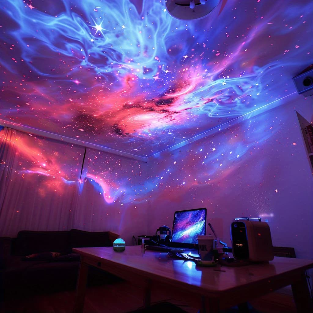 1pc Northern Lights LED Atmosphere Projector,7 Modes, Starry Rotation Projection,USB Powered,Remote Control,For Bedroom Decor - 4