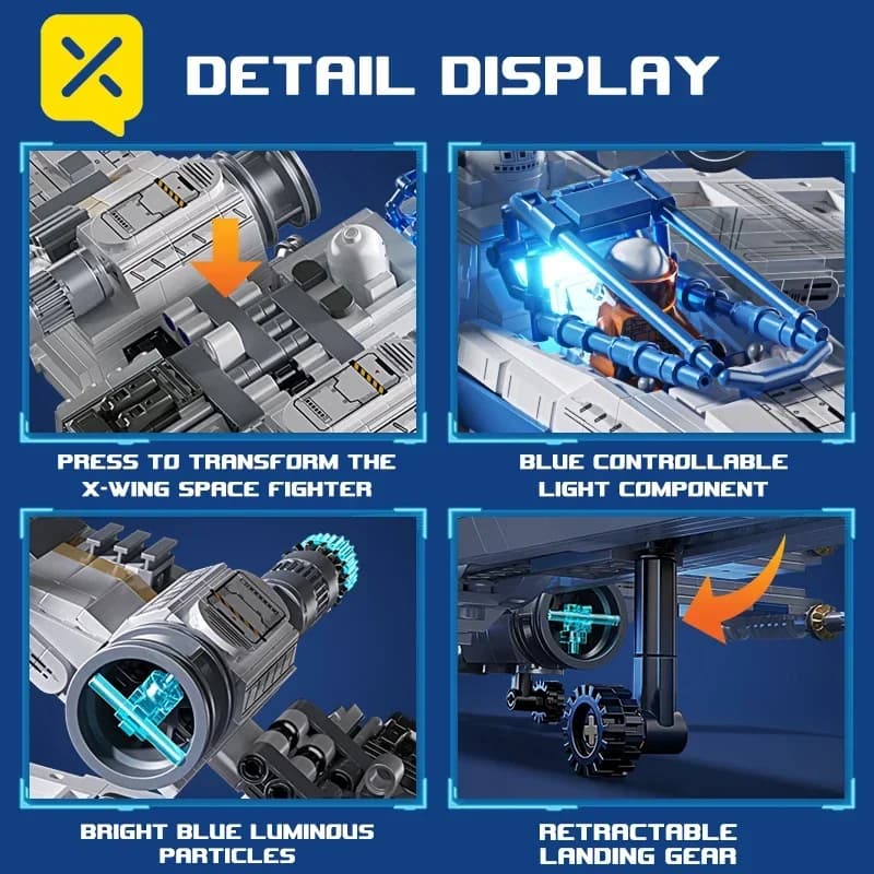 مجموعة مكعبات بناء مقاتلة الفضاء TOYLINX X-Wing مع إضاءة LED ومركبة فضائية ميكانيكية مع طوب الطيار هدايا - 5