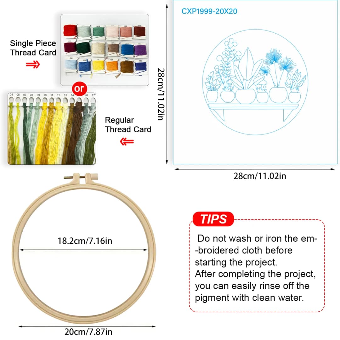 1pc 20X20CM/15X15CM 7.87/6.3inch Potted Plant Embroidery Starter Kit DIY Kit DIY Embroidery Kit Manualidades Set for Beginner - 6