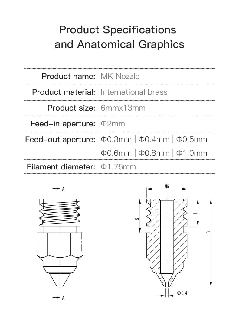 فوهات طاردة من النحاس Creality 5 قطع/مجموعة 0.2/0.4/0.6/0.8/1.0 ملم لـ CR-6 SE/Ender-3 Series/Ender 5 Series طابعة أصلية - 5