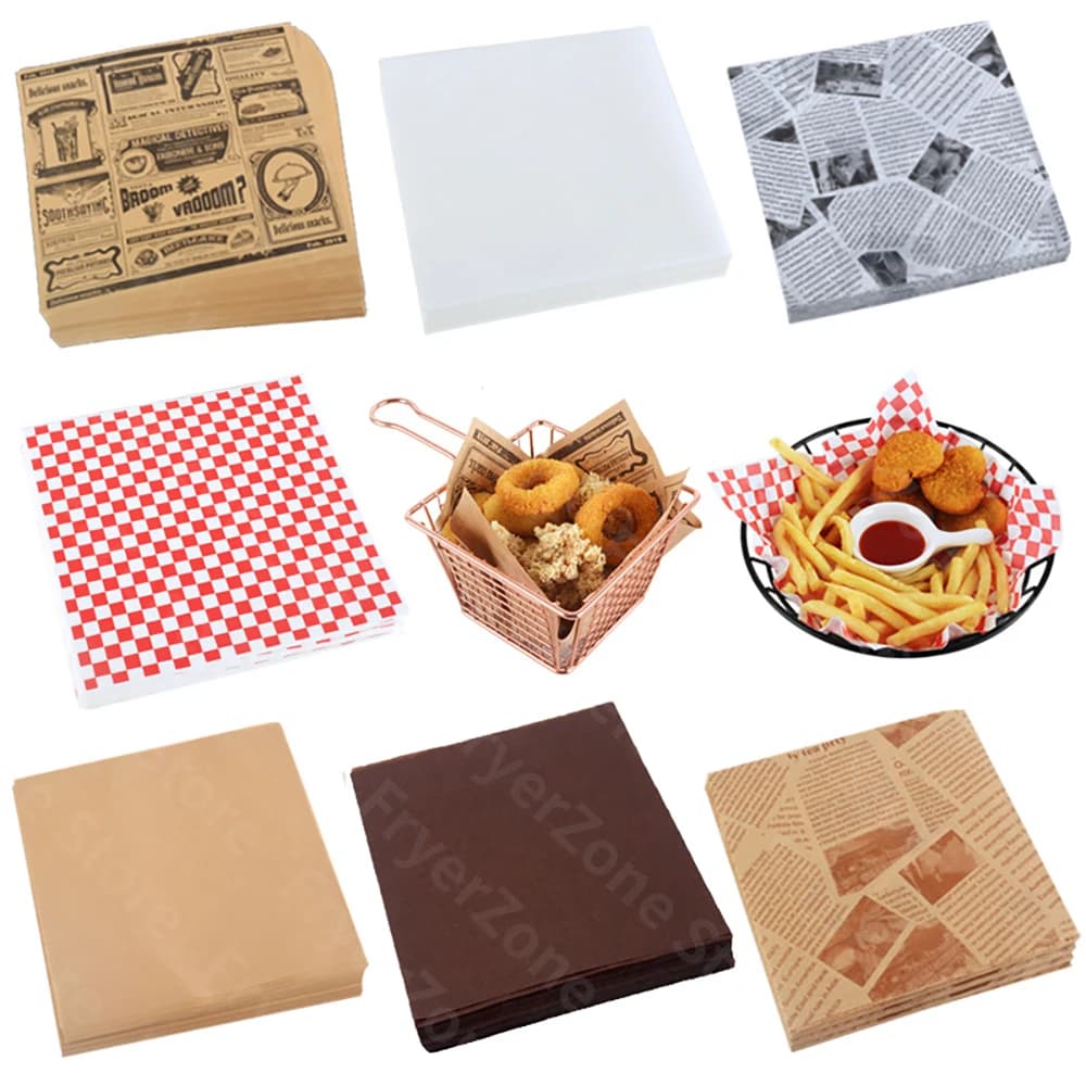 50-200 قطعة ورق شمع ديلي، مقاوم للدهون، 22x22 سم، لتفاف البرغر والخبز، حصيرة سلة للبطاطس والساندويتش - 2