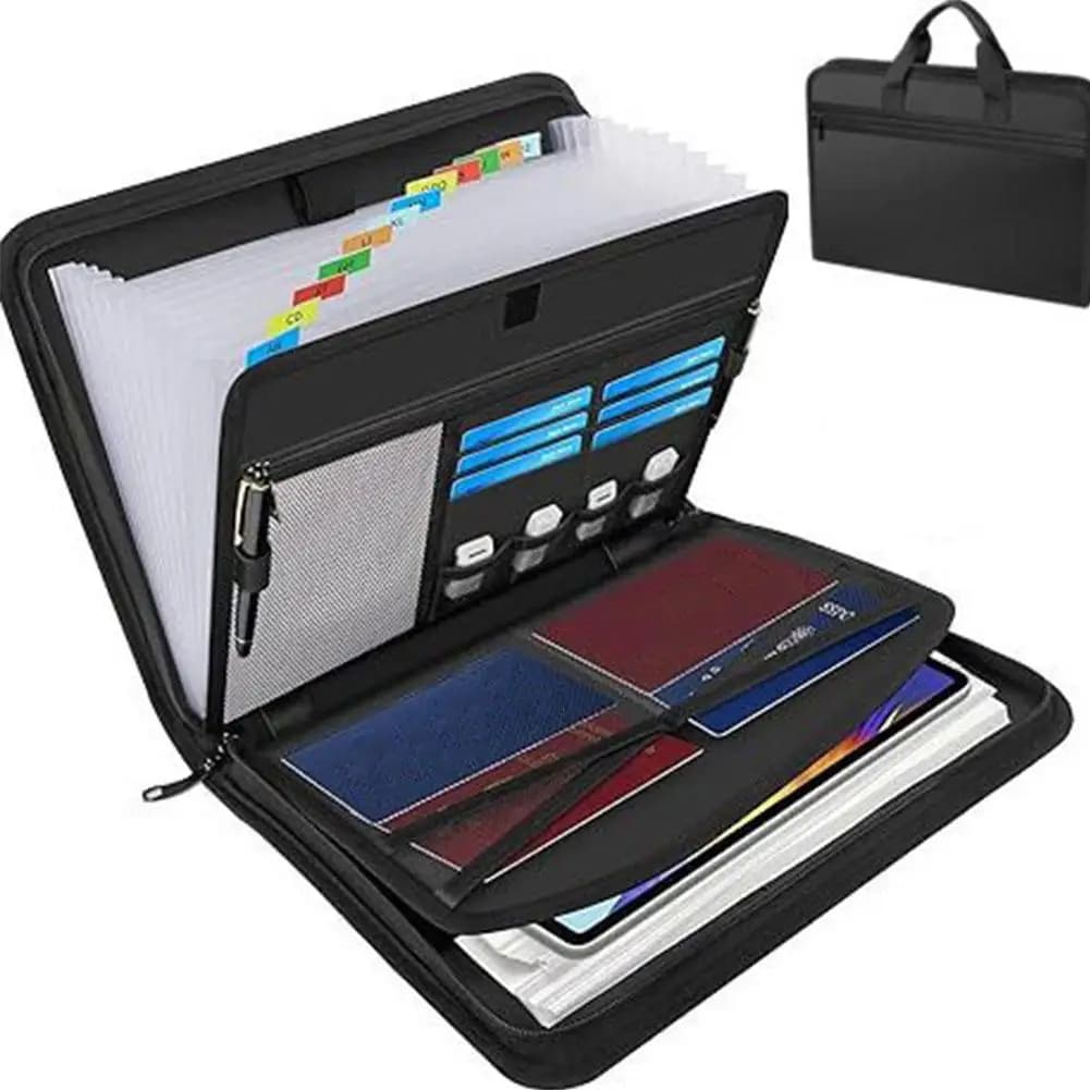 A4 Zipper File Bag Waterproof Fireproof Document Bag Foldable Accordion File Pouch Large Capacity Document Storage Bag