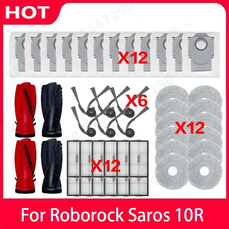 Roborock Saros 10R Spare Parts Main Side Brush HEPA Filter Mop Cloth Dust Bag Accessories Robot Vacuums Kit