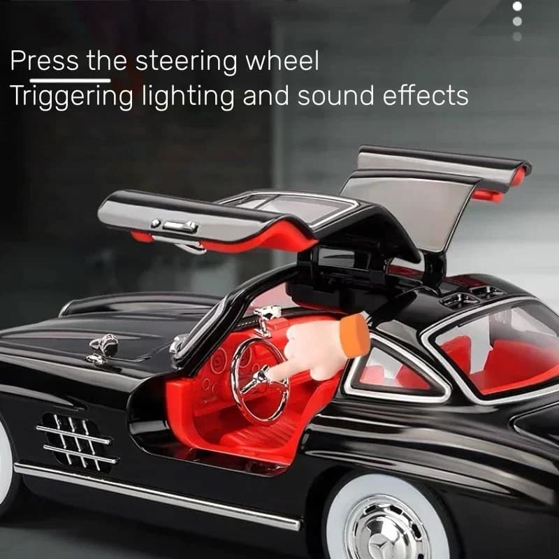 نموذج سيارة مرسيدس بنز 300SL بمقياس 1:24 من سبائك معدنية كلاسيكية قديمة مع إضاءة وصوت هدية لعبة للأطفال - 4