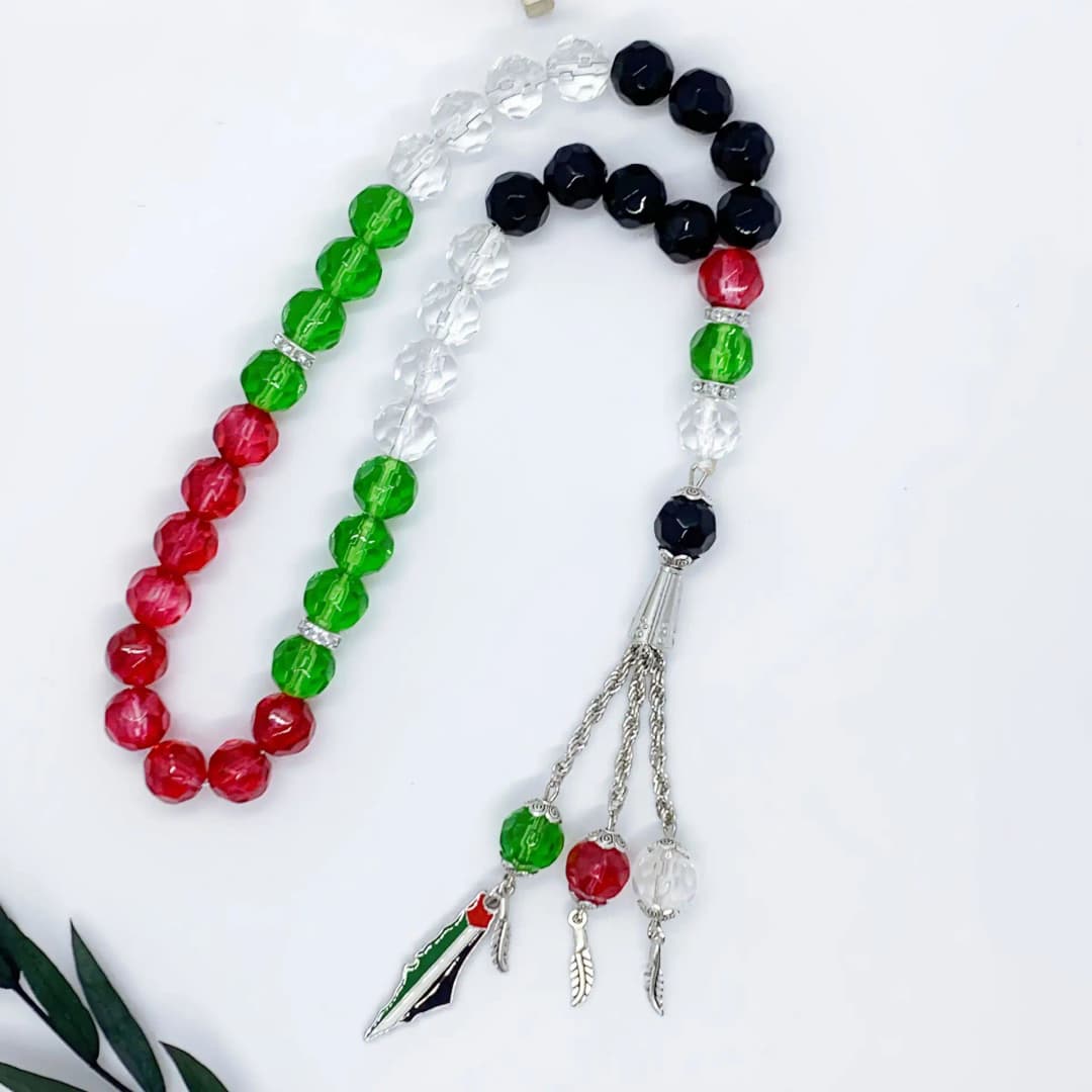 Islamic crystal rosary beads 33 8mm/10mm Palestinian flag color red, green, white and black Muslim prayer beads, fashion men's a - 5