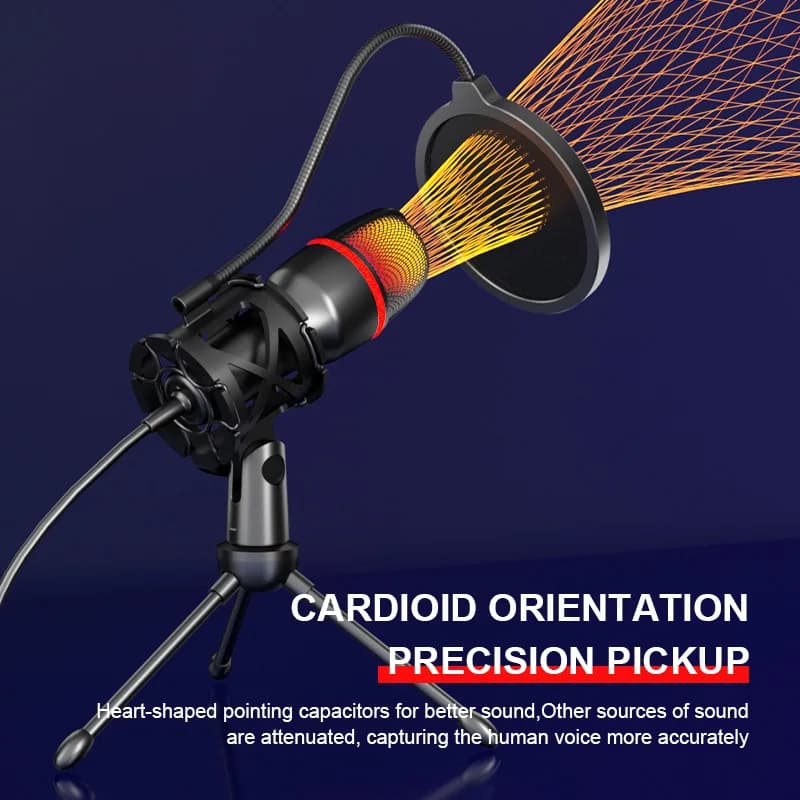 Professional Condenser Microphone For Computer PC Laptop USB Wired Gaming Accessories Kit Sound Live Streaming Podcast Gamer RGB - 4