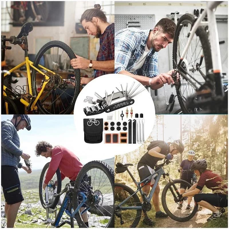 Bicycle Repair Tools Kit, Bike Accessories, Multi Tool Set with Pump Tire Patch, Portable Mountain Road BikeTire Auto Tool Set - 6