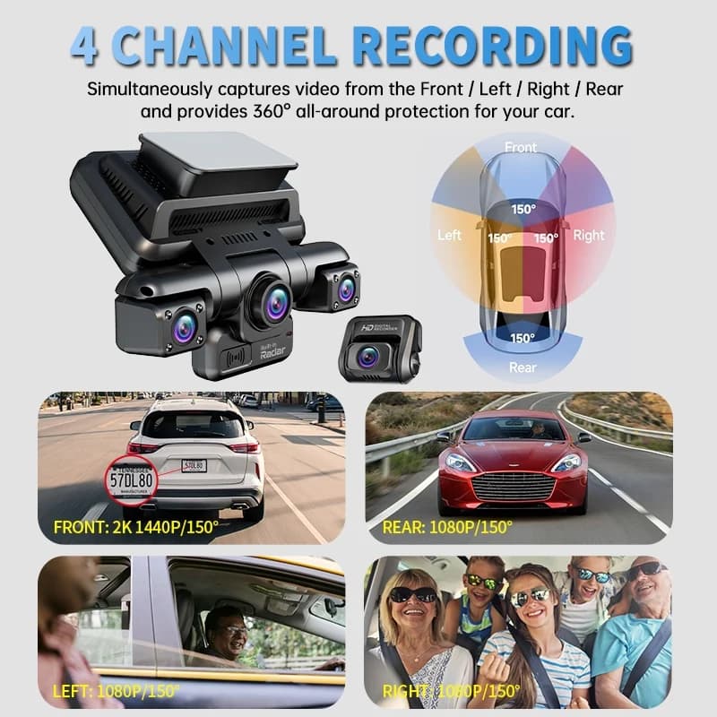 XUOIB I9pro-WB 4CH 360° Dash Cam 4'' Touch Screen 4K/2K Front for Car DVR Camera 24H Parking Mode GPS WiFi Recorder Night Vision - 2