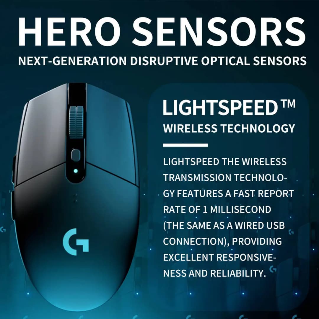 ماوس لاسلكي Logitech G304 بتقنية LIGHTSPEED، مستشعر HERO بدقة 12000 DPI، استجابة 1 مللي ثانية، بطارية تدوم 9 أشهر، أزرار قابلة للبرمجة للعمل والألعاب - 3