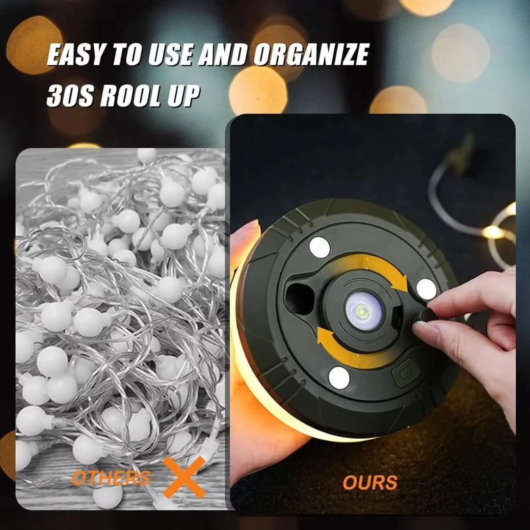 أضواء سلسلة تخييم قابلة لإعادة الشحن، 8 أوضاع، مصابيح LED مقاومة للماء، مثالية لديكور حفلات الشواء والحدائق في الهواء الطلق - 3