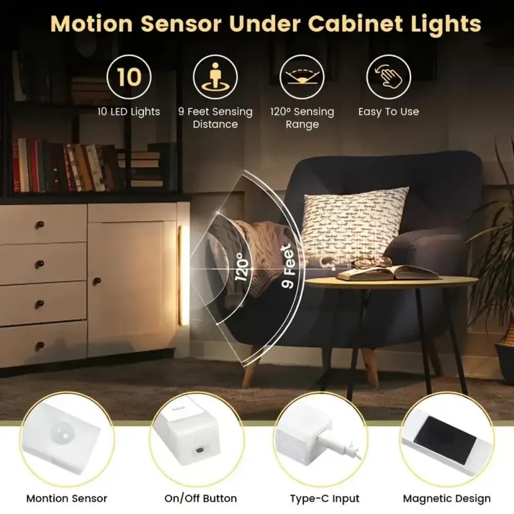 10-50cm Motion Sensor Light Night Wireless LED Lamp USB Battery Rechargeable Wall For Home House Room Bedroom Kitchen Lighting - 5