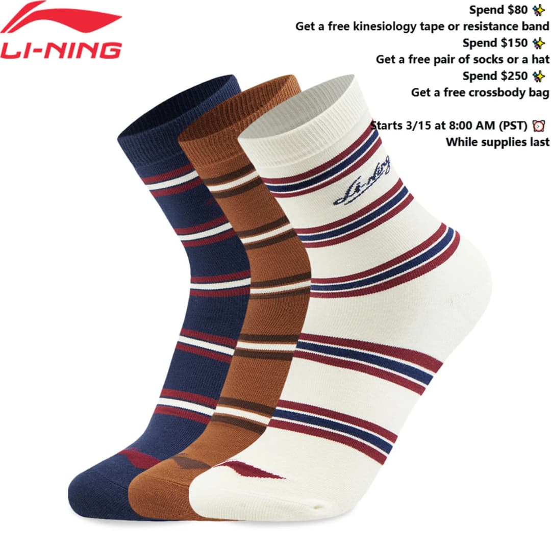 لي-نينغ جوارب رياضية للجنسين 3 أزواج مضادة للبكتيريا 59.3% قطن 36.9% بوليستر 3.8% إيلاستين للرجال والنساء AWTV125
